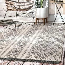 World Market Gray And Ivory Lattice Stripe Cairo Indoor Outdoor Rug -Outdoor Elegant Store unnamed file 587