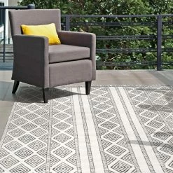 World Market Gray And Ivory Lattice Stripe Cairo Indoor Outdoor Rug -Outdoor Elegant Store unnamed file 589