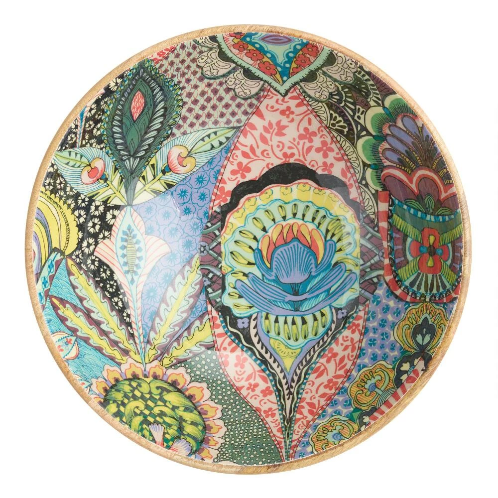 World Market Janice Large Multicolor Enamel Wood Bowl 4 World Market Janice Large Multicolor Enamel Wood Bowl - Image 2