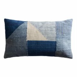 World Market Blue Patchwork Indoor Outdoor Lumbar Pillow